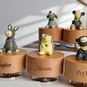 Caja de música personalizada con nombre grabado, caja de música con forma de animal, regalo de cumpleaños para niños, juguete para bebé, regalo para baby shower, regalos de Navidad, decoración de guardería