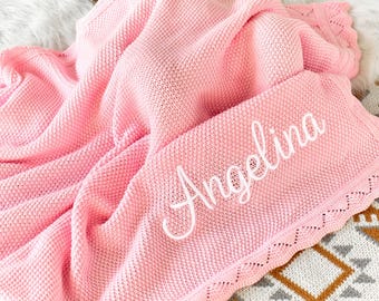 Personalized Baby Knit Blanket, Baby Gift, Embroidered Name Soft Nursery Blanket for Boy/Girl, Newborn Gifts, Baby Shower Gift, Baby Blanket