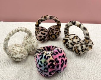 Orejeras de invierno-Orejeras con estampado de leopardo -Orejeras de fiesta -Orejeras lindas -Orejeras para niñas- Orejeras de asta-Orejeras personalizadas-Regalos de cumpleaños