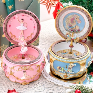 Caja de música personalizada con luces LED, Caja de música personalizada de bailarina con nombre grabado, Regalo de cumpleaños, Caja de música mecánica tipo carrusel, Regalos
