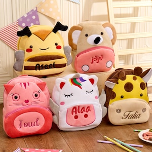 Mini sac à dos personnalisé pour enfants avec lapin/chat, sac à dos pour tout-petit avec nom brodé personnalisé, sac pour chambre d'enfant, cadeaux d'anniversaire pour filles/garçons