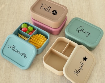 Lonchera de silicona personalizada para niños, lonchera bento para la vuelta al cole, lonchera con nombre personalizado, almacenamiento de alimentos para niños y niñas, regalo para la vuelta al cole para niños pequeños.