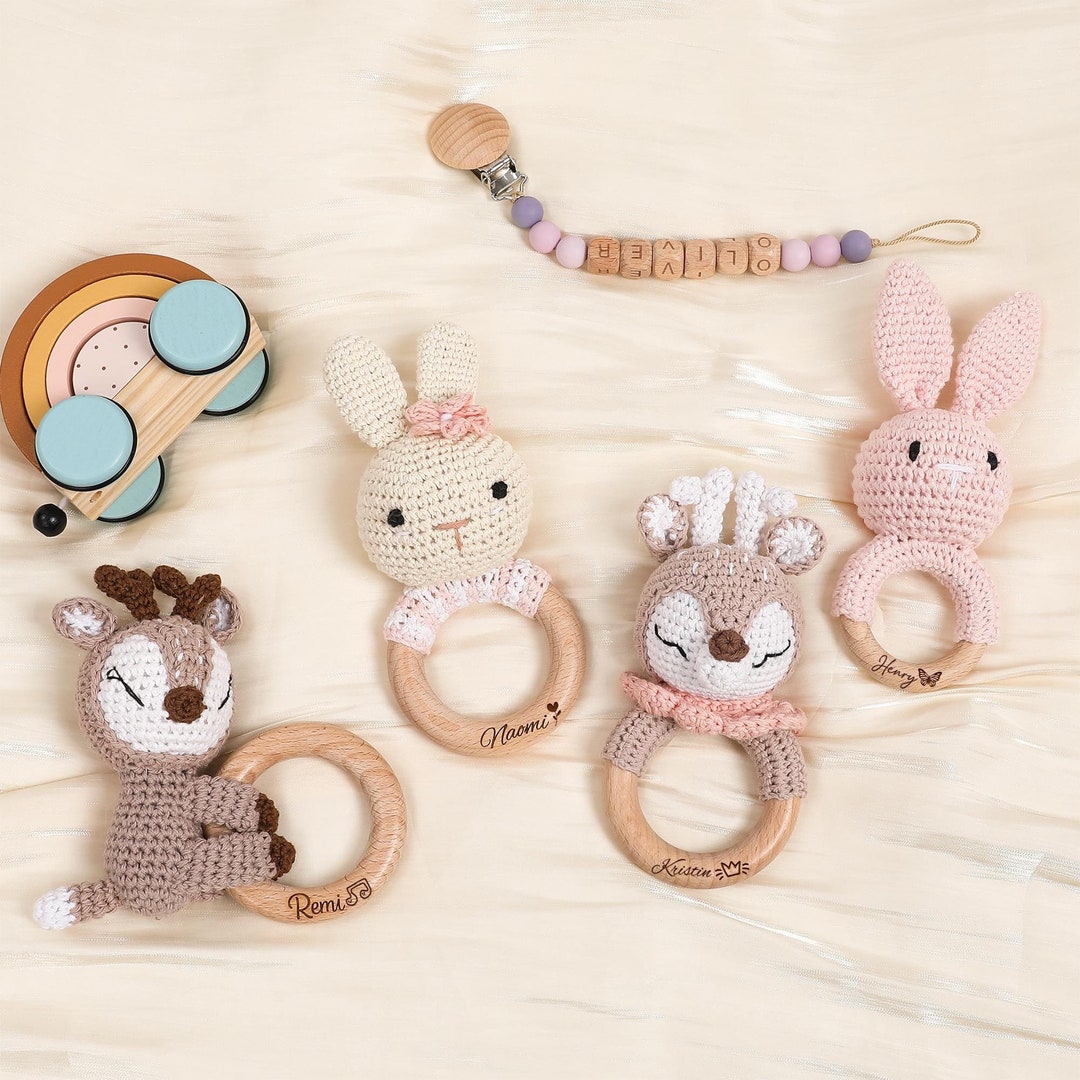 Girls Tween Rattle Personalized Crochet Baby Rattle Toy for Girls and Boys, Animal Crochet ...