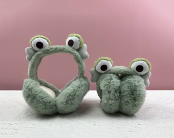 Love Earmuffs - Green Big Eyes Earmuffs - Quirky Earmuffs - Creative Earmuffs - Fluffy Earmuffs-Cute Earmuffs-Christmas Gifts-Gifts For Her