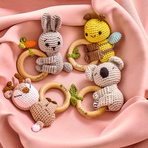 Personalized Crochet Baby Rattle Toy for Girls and Boys, Animal Crochet Baby Rattle, Baby Shower Gift, Baby Rattle Grasping Toy,Newborn Gift image 8