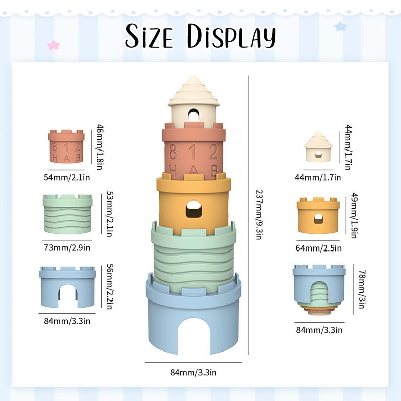 Montessori Silicone Castle Stacking Toy, Engraved Name Baby Teething ...