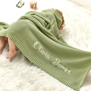 Personalized Soft Knit Baby Blanket | Embroidery Name | Newborn Cotton Knit Blanket for Boys Girls | Baby Shower Gifts | Stroller Blanket