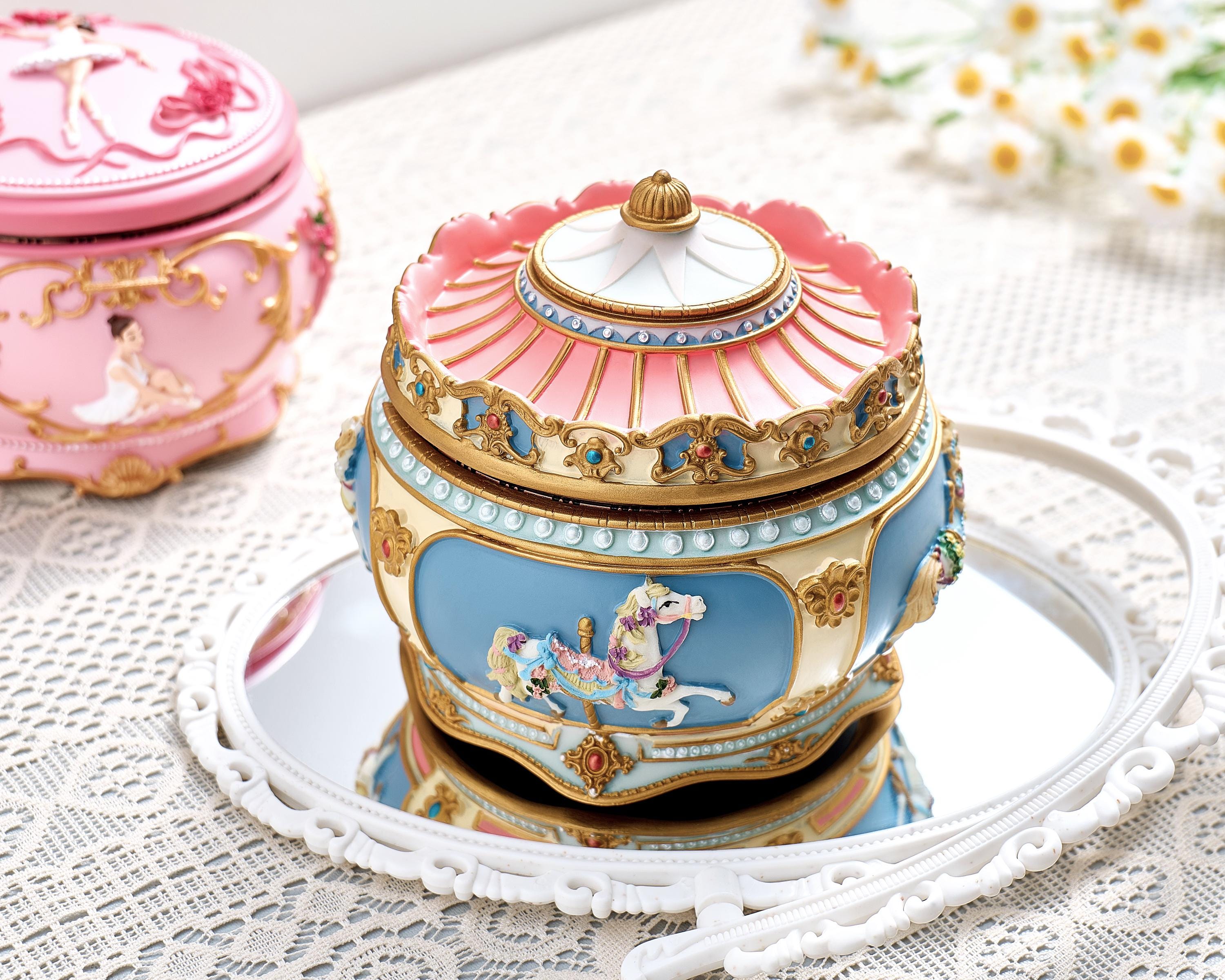 Ballerina & Carousel Music Box With Engraved Name, Personalized