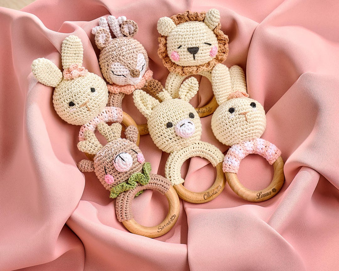 Personalized Crochet Baby Rattle Toy for Girls and Boys, Animal