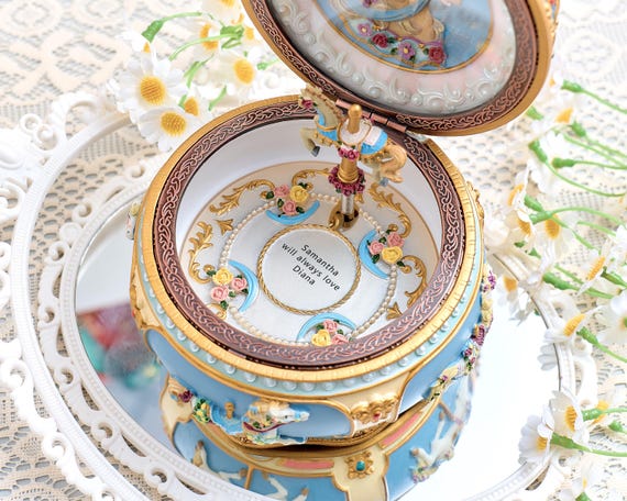 Personalized Carousel & Ballerina Music Box, Custom Engraved Name