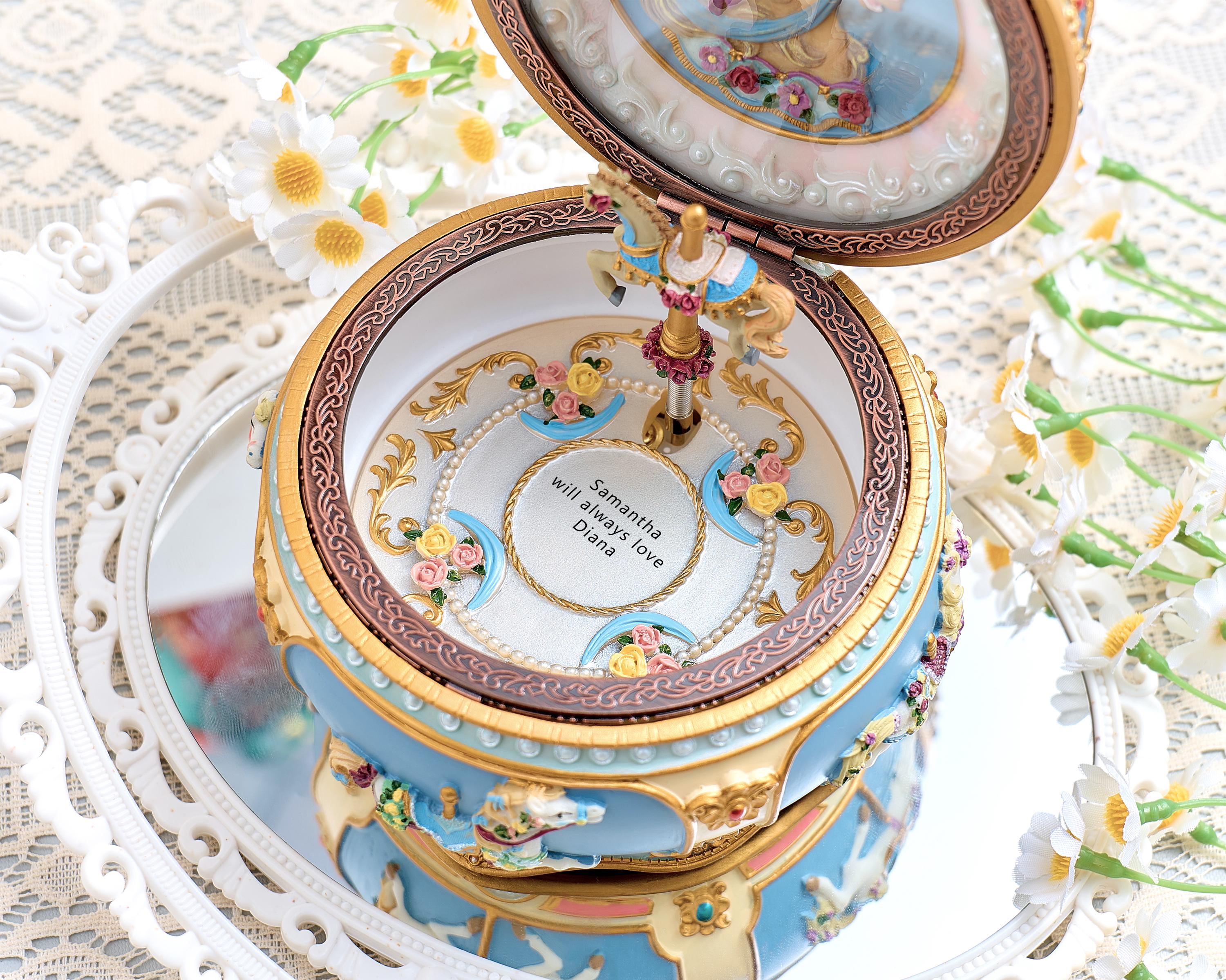 Personalized Carousel & Ballerina Music Box, Custom Engraved Name