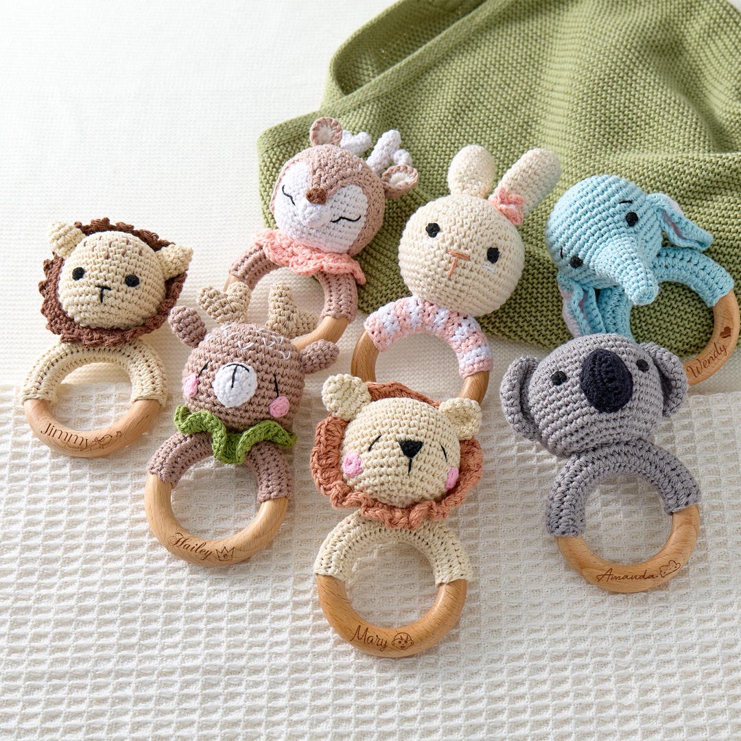 Personalized Baby Rattle, Wooden Baby Rattle, Montessori Toy, Baby ...