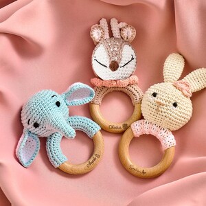 Personalized Crochet Baby Rattle Toy for Girls and Boys, Animal Crochet Baby Rattle, Baby Shower Gift, Baby Rattle Grasping Toy,Newborn Gift image 10