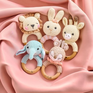 Personalized Crochet Baby Rattle Toy for Girls and Boys, Animal Crochet Baby Rattle, Baby Shower Gift, Baby Rattle Grasping Toy,Newborn Gift image 7