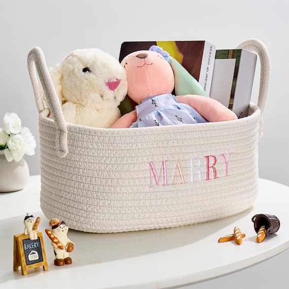 Cesto In Corda Di Cotone Personalizzato Per Neonati - Portagiochi, Biancheria, Decorazione, Regalo Baby Shower (31x21x13 Cm)