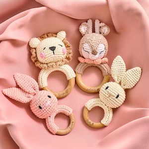 Personalized Crochet Baby Rattle Toy for Girls and Boys, Animal Crochet Baby Rattle, Baby Shower Gift, Baby Rattle Grasping Toy,Newborn Gift image 9