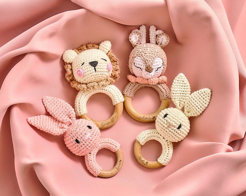 Personalized Crochet Baby Rattle Toy for Girls and Boys, Animal Crochet Baby Rattle, Baby Shower Gift, Baby Rattle Grasping Toy,Newborn Gift image 9