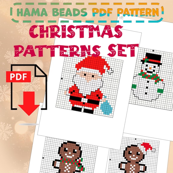 Christmas Hama Beads Patterns Set – Santa, Gingerbread Man