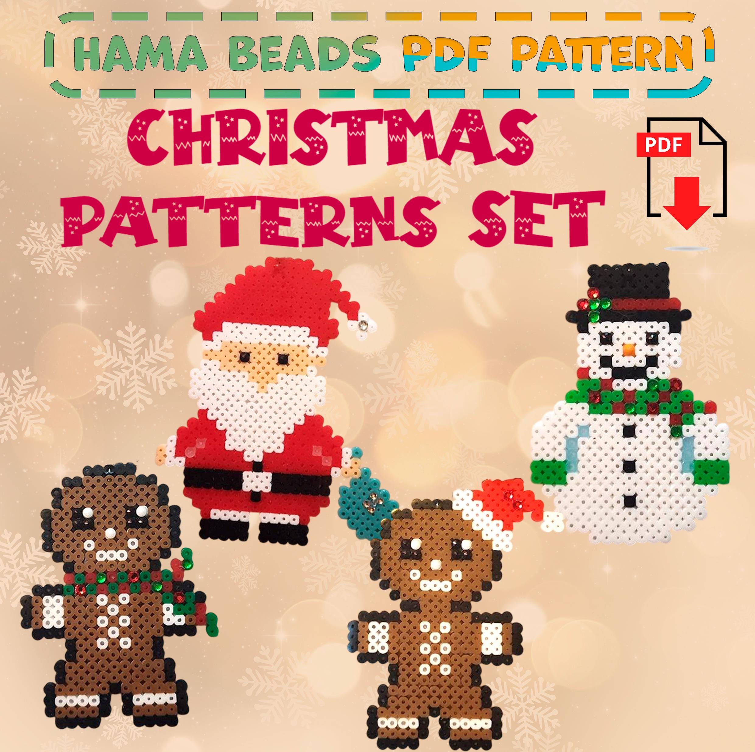Christmas Hama Beads Patterns Set – Santa, Gingerbread Man