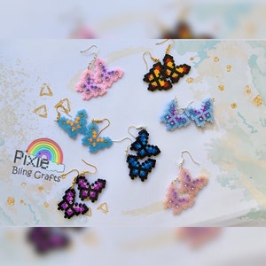 Hama beads pixel art butterflies earrings