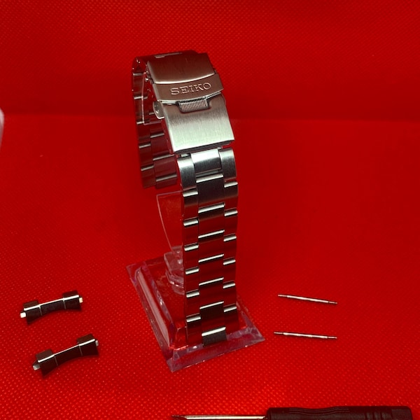 SEIKO 22mm oyster watch strap bracelet with curved lug ends plus free tools