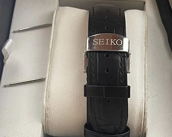 Croc Black Leather Strap with Butterfly Clasp for SEIKO (18mm / 20mm / 22mm)