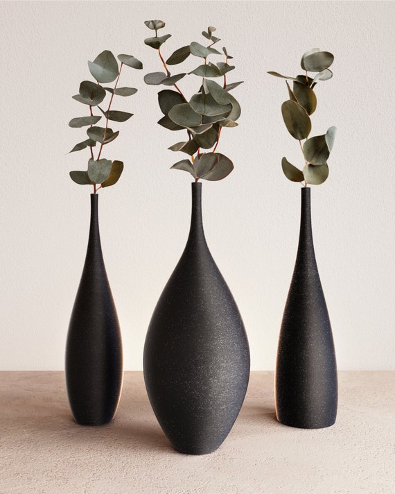 Three Piece Vase Set: Minimalist Home Decor for Dried Plants | 3D Printed