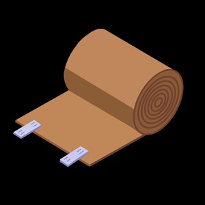 May include: A brown roll of bandage with two blue clips on the end.