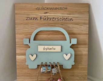 Cash gift, driver's license, car, passed test, wood, gift for driving a license, gas voucher, gift certificate