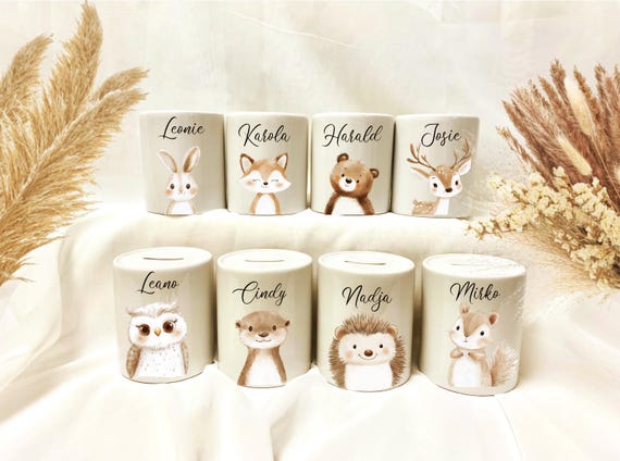 Spardose, personalisierte Spardose, Spardose Kinder, Kindergeschenke, Geschenk Geburt, Spardose Baby, Personalisierte Spardose, Waldtiere