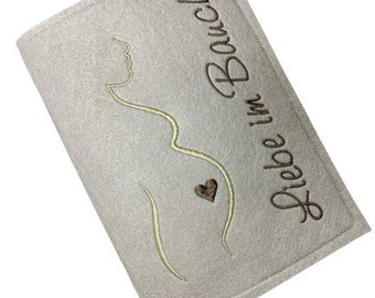 Mutterpass-Hülle aus Filz mit Stickerei, Liebe im Bauch, Silhouette, beige, Umschlag Mutterpass, Mamapass, Mukipass