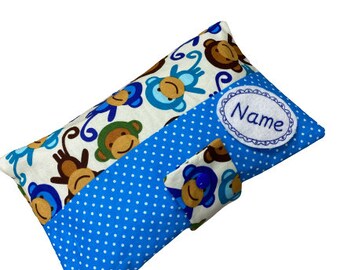 Large Travel Diaper Bag Personalized with Name - for Boys Monkey, Blue