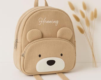 Kindergarten Rucksack, Bärenrucksack, Bärenrucksack mit Namen, Kindergarten, Rucksack, personalisiert, beige, Cord, Geschenk, Weihnachten