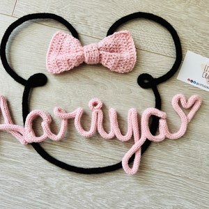 Knitted Mouse With Bow | Personalised icord Names | Nursery Decor | Knitted Wire Words | Kids Room