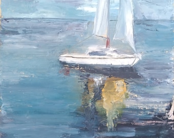 Oil painting, Sailboat, 19x28 cm