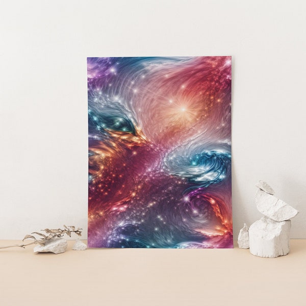 Celestial Colorful Swirls Matte Vertical Poster, Vivid Abstract Wall Art, Red Blue Purple Space Star, Vibrant Cosmic Masterpiece, Galaxy