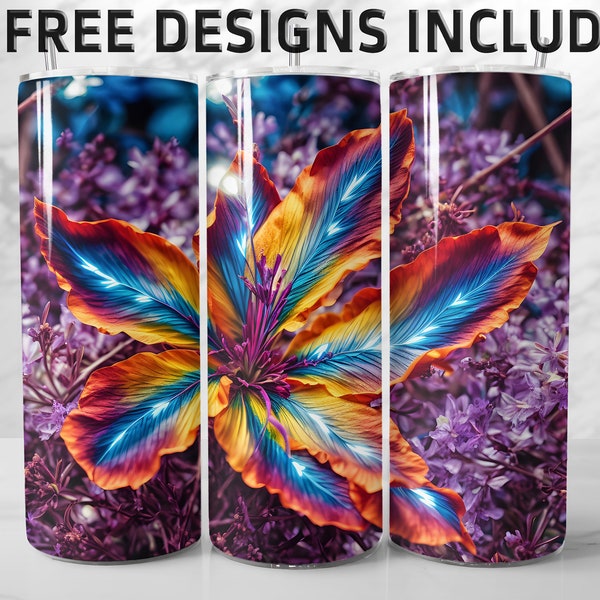 Iridescent lily 20 oz Skinny Tumbler Wrap, Instant Digital PNG Download, 20oz Sublimation, Vibrant Floral Design, Surreal Garden Flower