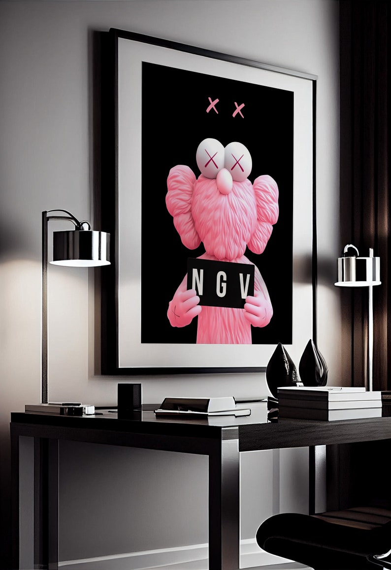 Black and Pink Kaws Poster Set of 3, Hypebeast Wall Art, Digital Download, Pink Kaws Figure