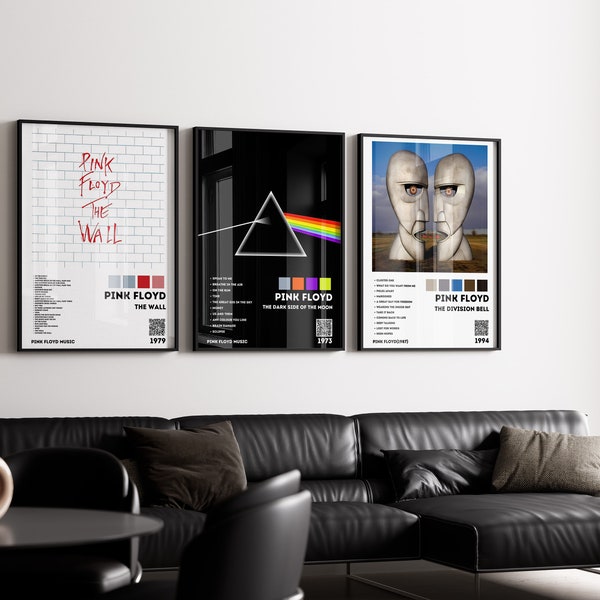 Pink Floyd Album Poster Set of 3, Album Covers Prints, DIGITAL DOWNLOAD, Vintage Album Covers, The Dark Side of the Moon Album Poster