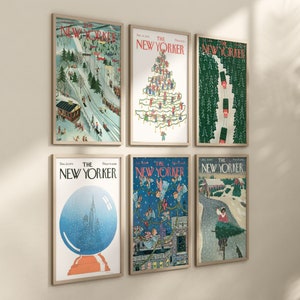 Xmas Print Set of 6, Printable Wall Art Bundle, The New Yorker Christmas Print, Digital Download, Xmas Poster, Vintage Xmas Print