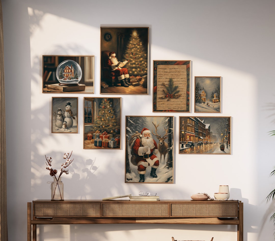 Set of 8 Xmas Wall Art Print, Christmas Printable Wall Decor, Holiday Xmas Decorations Prints