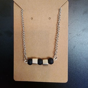 Black and Silver Beaded Geometric Bar Necklace