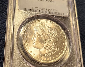 1887 P Morgan Silver Dollar is MS 64 condition and is from the Philadelphia mint. This pretty coin is appreciating investment value rapidly.