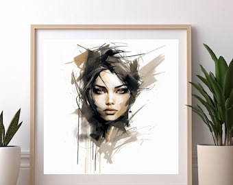 Feminine Wall Decor, Minimalist Woman Drawing Art Print, Female Face Poster, Digital Download
