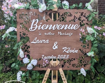 Panneau pancarte de bienvenu en bois pour mariage noce anniversaire fête.