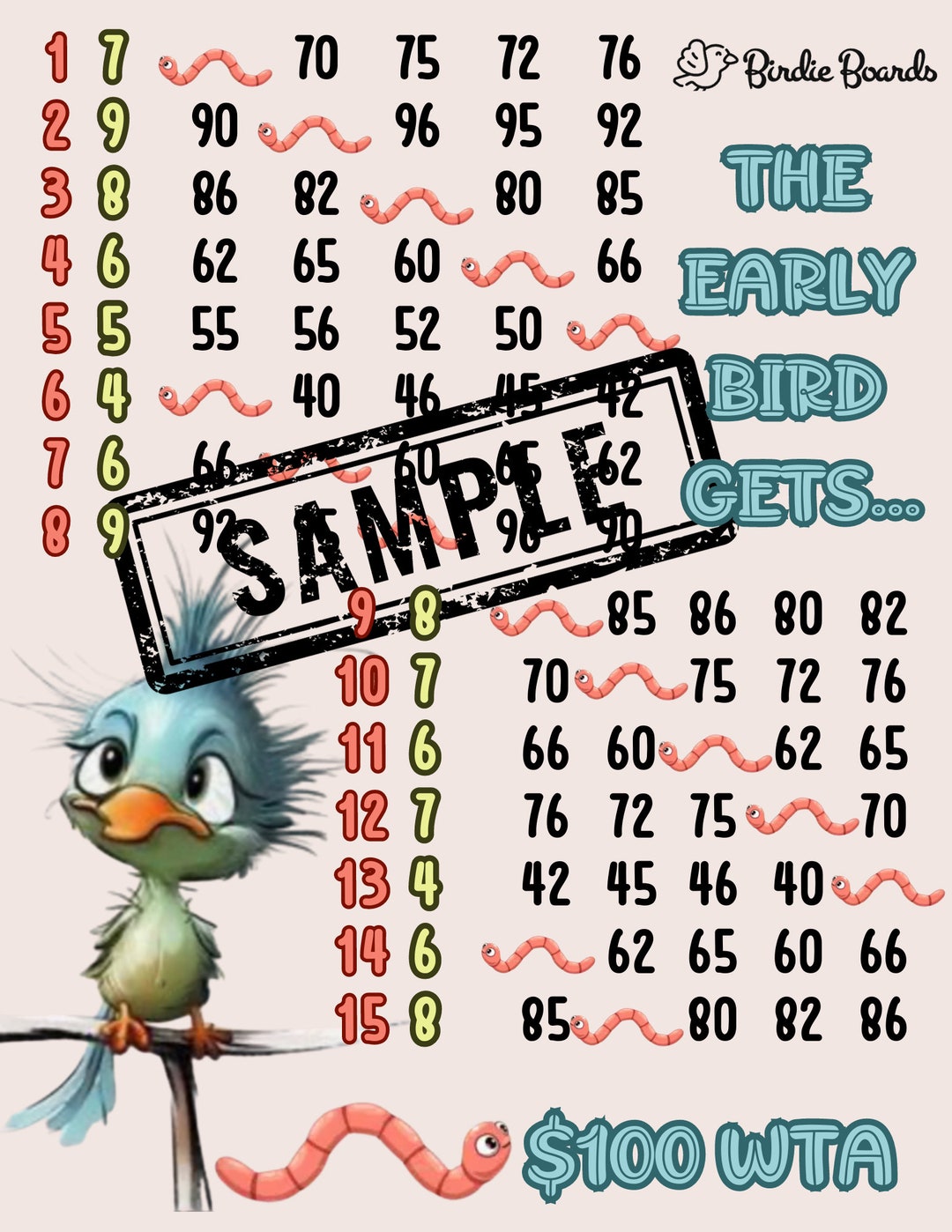 Early Bird Bingo WTA 100 Etsy