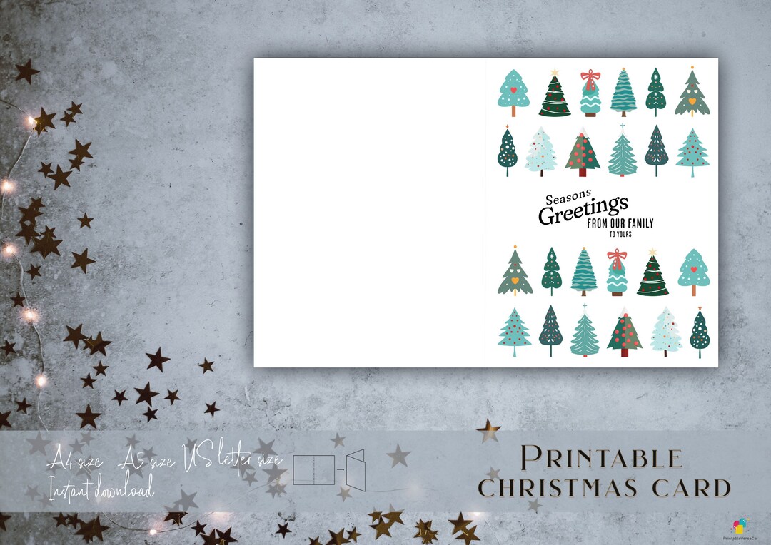 Printable Seasons Greetings Card Christmas Tree DIY Card - Etsy
