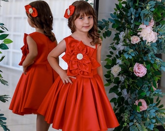 Orange Girl Dress, Halloween Dress For Girls, Birthday Dress, Toddler Party Dress, Special Ocassion, Flower Bow Girl Proposal, Toddler Dress