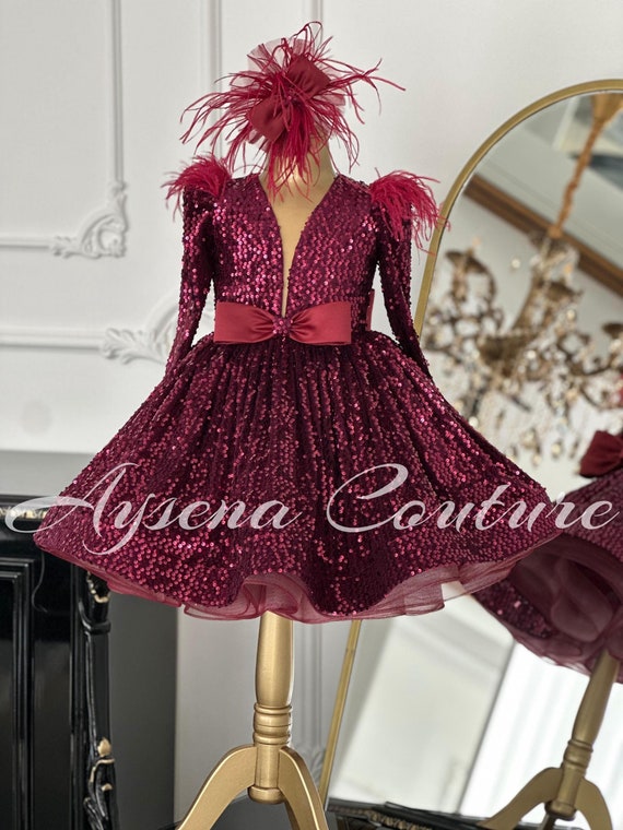 Abito con paillettes per bambine, abito rosso con paillettes per