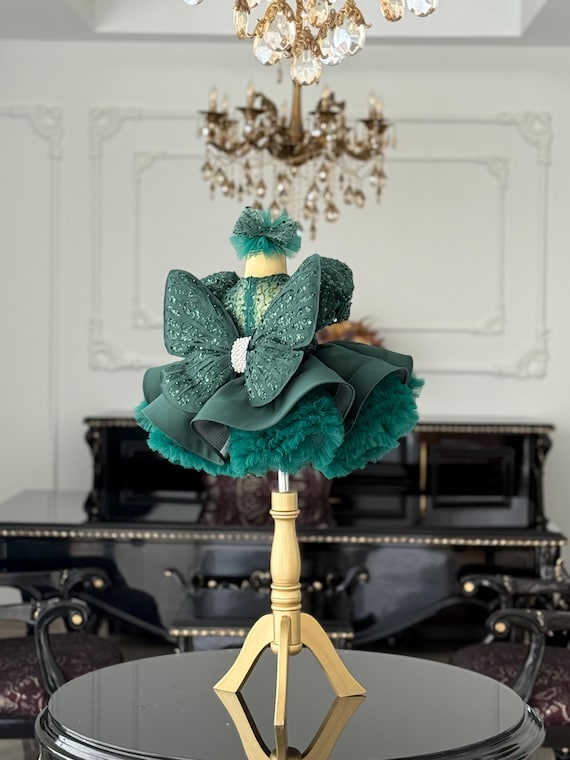 Emerald Green Dress, Sequin Party Dress, Girls Flower Girl Dress, Special Occasion Dress, Pageant Dress, Birthday Dress, Ruffled Tulle Dress